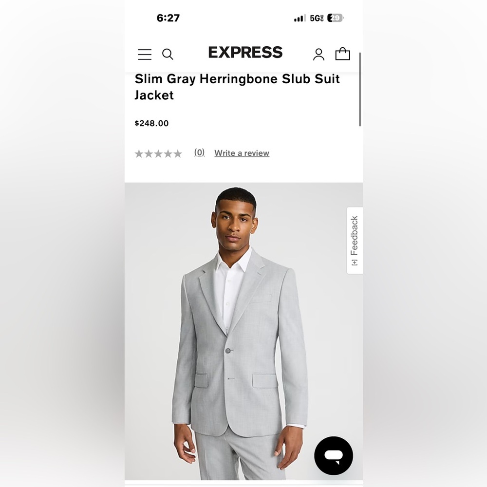 Men’s Express Suit (Slim Gray Herringbone Slub Suit) NWT!